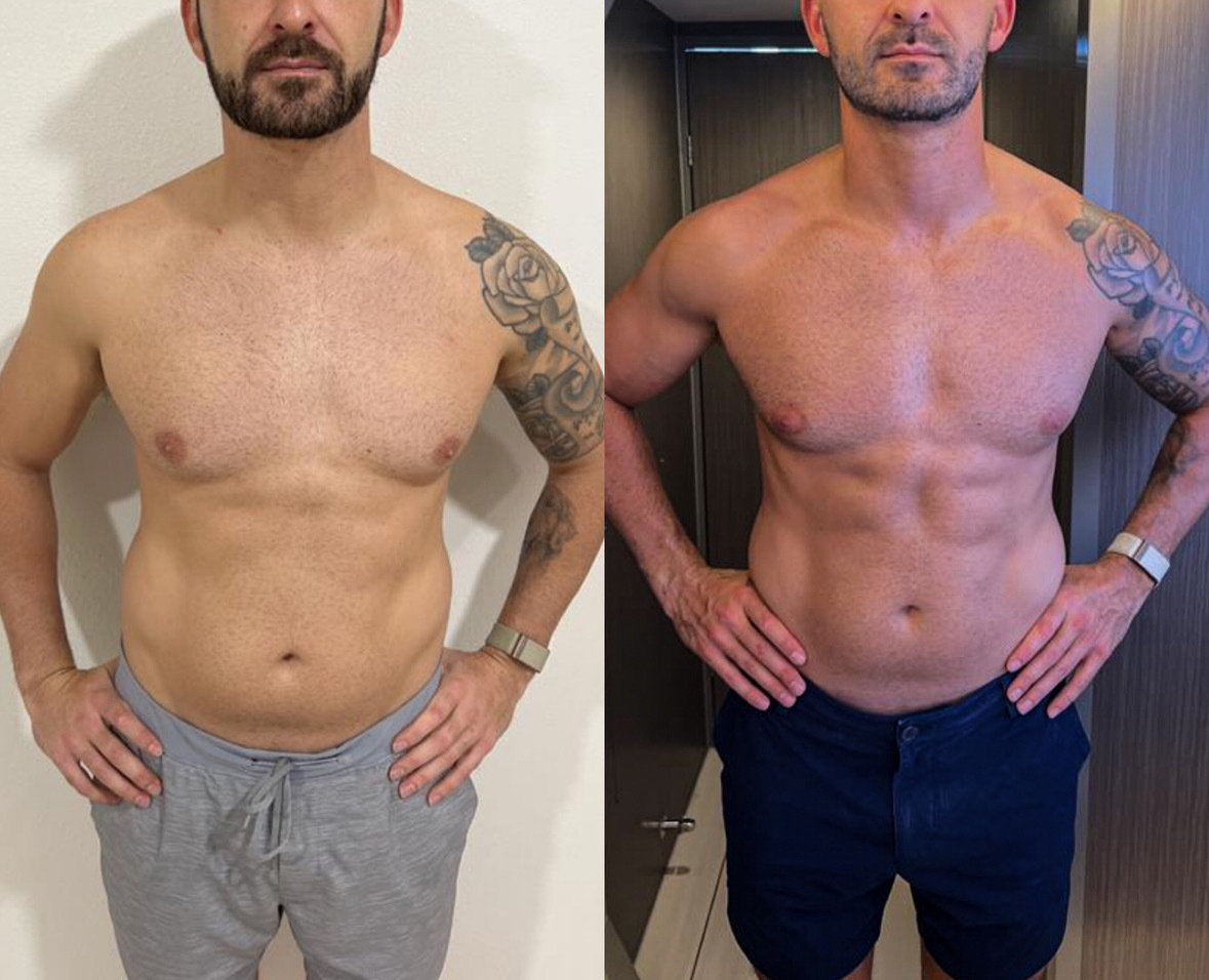 Before and after men's body transformation